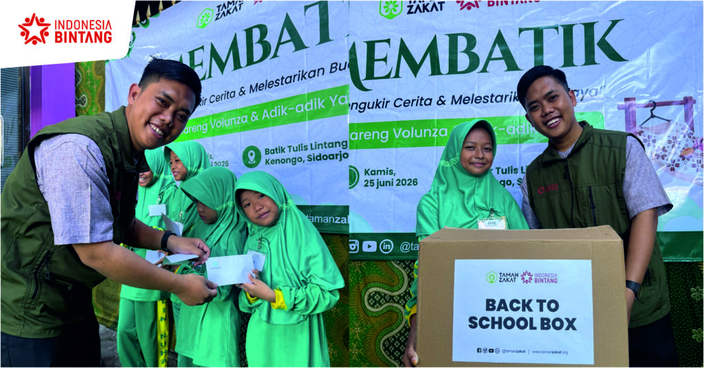 Penyaluran Bantuan Perlengkapan Sekolah Sekaligus Santunan Yatim dan Dhuafa Bersama 20 Adik Binaan Panti Asuhan Ulinnuha Sukodono Sidoarjo di Batik Lintang Sari Kenongo 25 Juni 2026